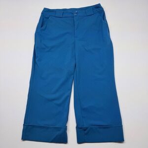 Cato Womens Size 14 Bright Blue Cropped Wide Leg Cuffed Dress Pants High Rise